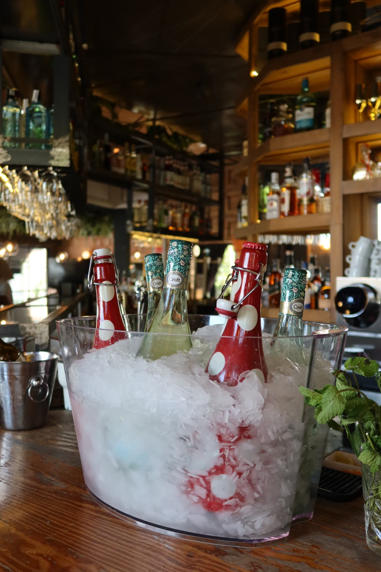 Bebidas en hielo sobre la barra